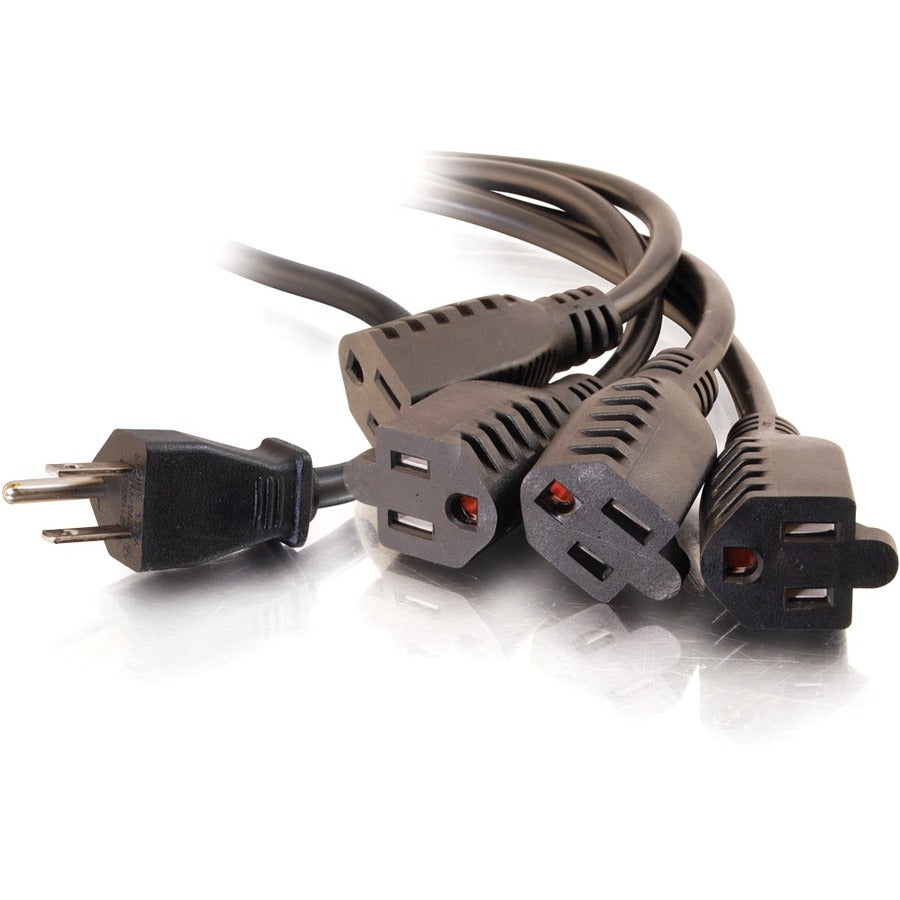 C2G 3ft 16 AWG 1-to-4 Power Cord Splitter (1 NEMA 5-15P to 4 NEMA 5-15R) - 3ft - 29806
