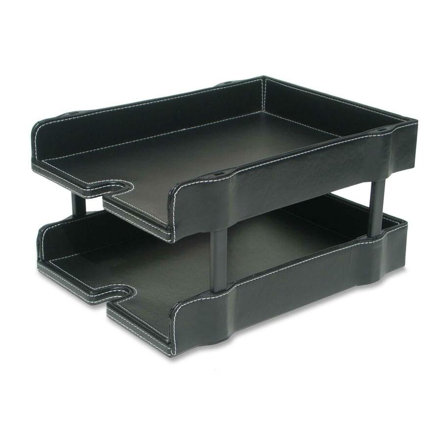 VLB Stiched Simulated Legal Tray - Stackable - Black - Leather - 00918