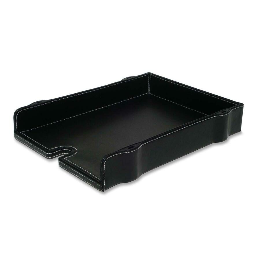 VLB Stiched Simulated Letter Tray - Stackable - Black - Leather - 00921