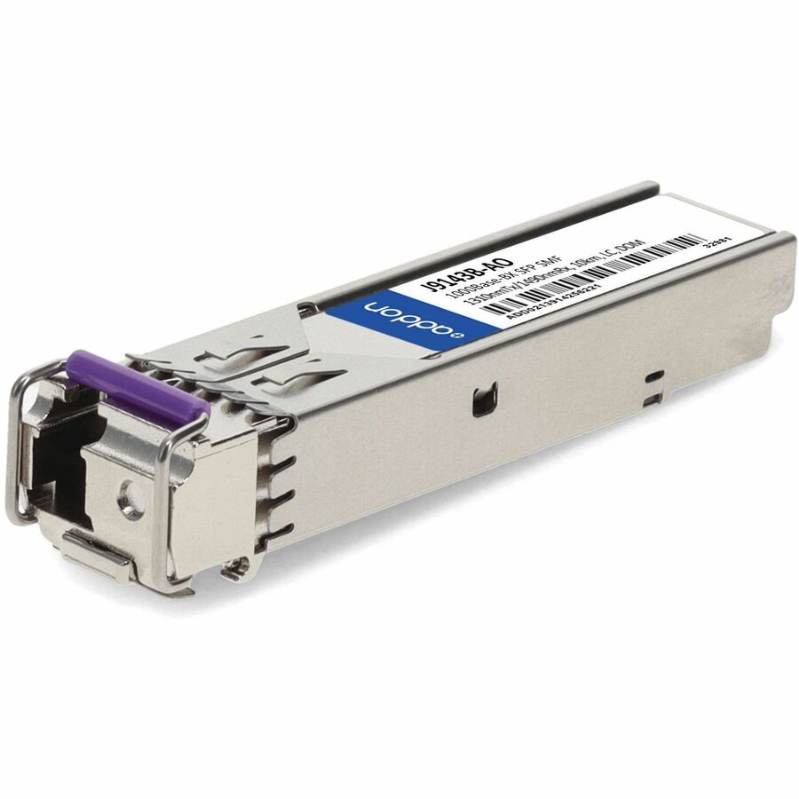 AddOn HP J9143B Compatible TAA Compliant 1000Base-BX SFP Transceiver (SMF, 1310nmTx/1490nmRx, 10km, LC, DOM) - 100% compatible and guaranteed to work - J9143B-AO