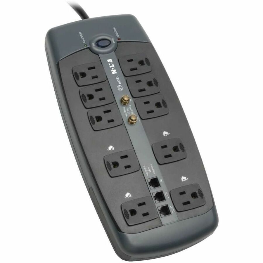 Tripp Lite Surge Protector 120V 10 Outlet RJ11 Coax 8' Cord 3345 Joule - Receptacles: 8 x NEMA 5-15R - 3345J - TLP1008TELTV