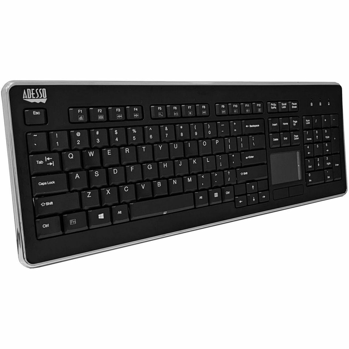 Adesso Wireless Desktop Touchpad Keyboard - Wireless Connectivity - RF - 30 ft - 2.40 GHz - USB Interface - 104 Key On/Off Switch Hot Key(s) - English (US) - QWERTY Layout - TouchPad - Membrane Keyswi...  - WKB-4400UB