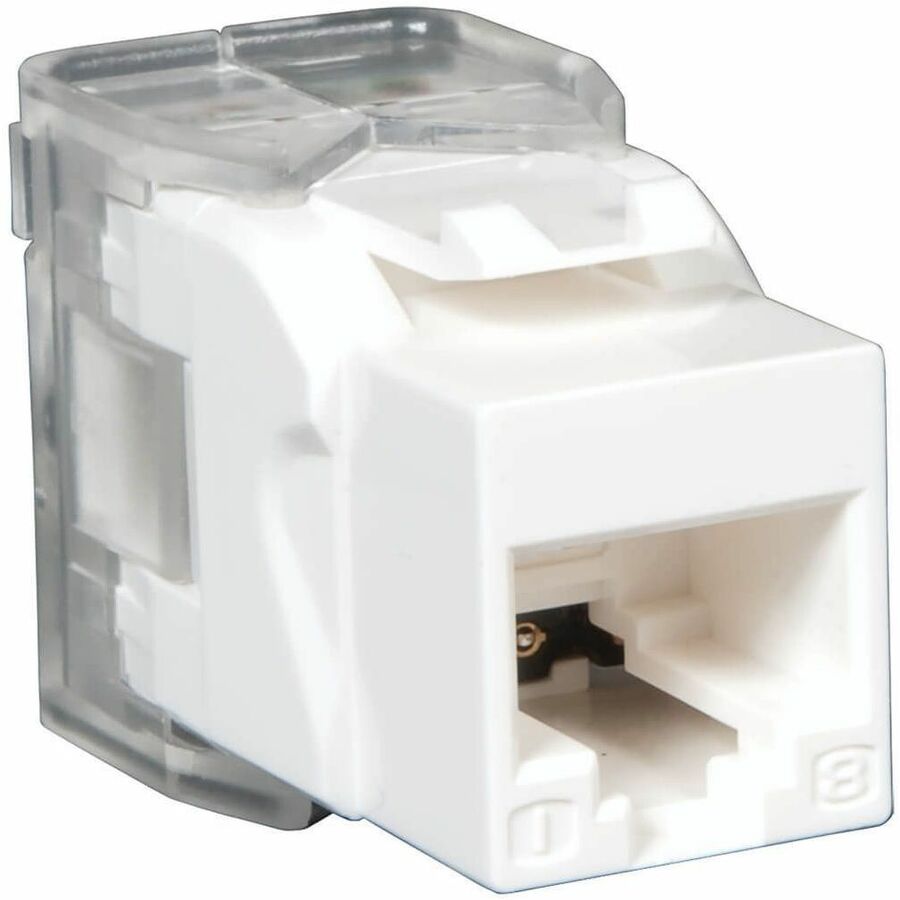Tripp Lite Cat6 / Cat5e Keystone Jack, 180-Degree Toolless - RJ-45, cat5e cat6 UTP - 110 IDC RJ45 WHITE TAA/GSA - 110-punchdown - N238-001-WH-TF