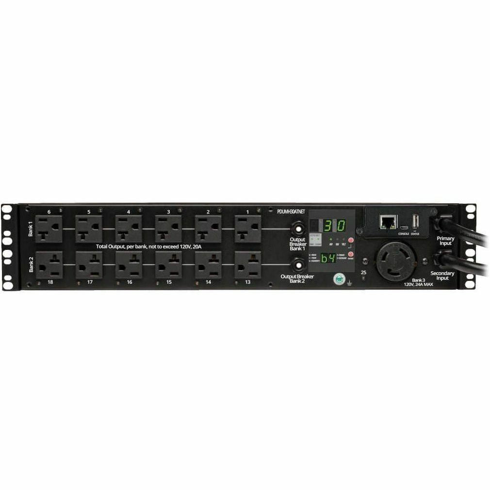 Tripp Lite PDU Switched ATS 120V 30A 24 5-15/20R; 1 L5-30R 2 L5-30P 2URM - 24 x NEMA 5-15/20R, 1 x NEMA L5-30R - 2UHorizontal Rackmount - PDUMH30ATNET
