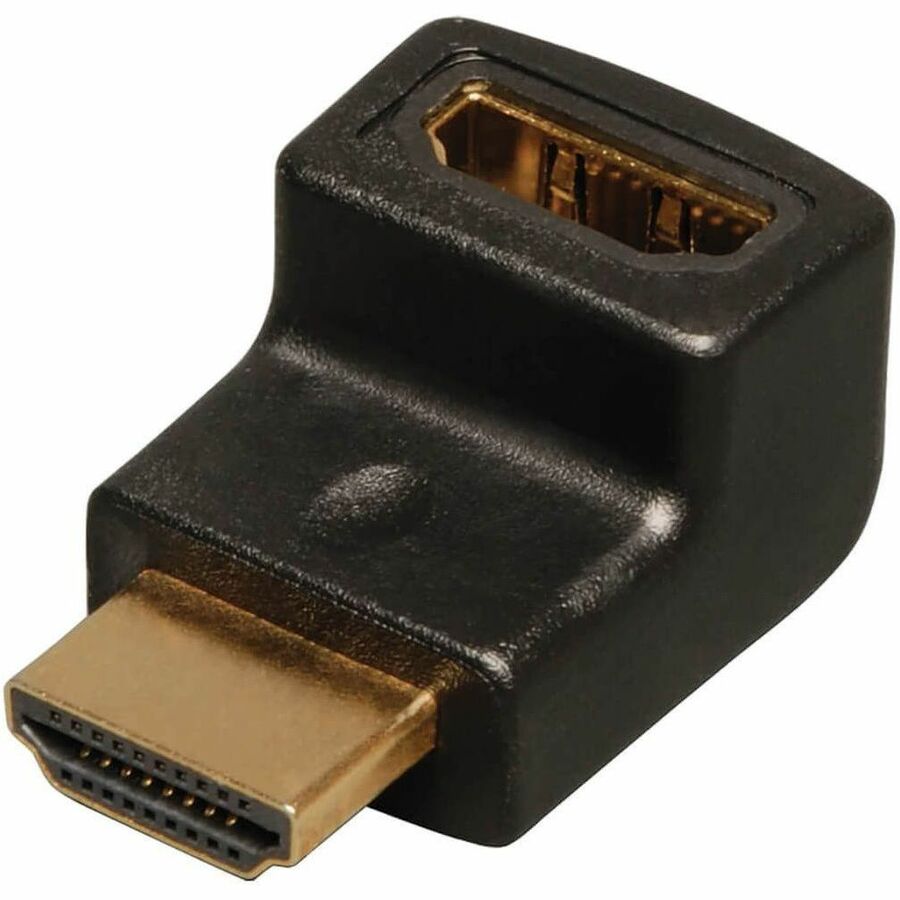 Tripp Lite HDMI Right Angle Up Adapter / Coupler (M/F) - 1 x HDMI Male Digital Audio/Video - 1 x HDMI Female Digital Audio/Video - Gold Plated Connector - Black - P142-000-UP