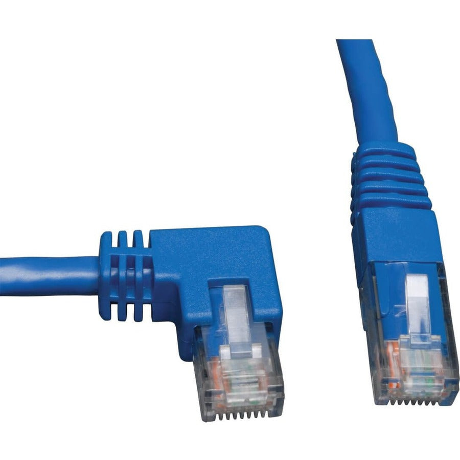 Tripp Lite 3ft Cat6 Gigabit Molded Patch Cable RJ45 Left Angle to Straight M/M Blue 3' - Category 6 for Network Device - 3ft - 1 x RJ-45 Male Network - 1 x RJ-45 Male Network - Blue - N204-003-BL-LA