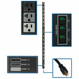 Tripp Lite PDU 3-Phase Metered 120V 5.7 kW 42 5-15/20R L21-20P 0URM - 42 x NEMA 5-15/20R - 5.70 kVA - Vertical Rackmount, Toolless-mount - PDU3MV6L2120LV
