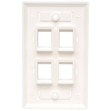 Tripp Lite Quad Outlet RJ45 Universal Keystone Face Plate / Wall Plate, White, 4-Port - 4 x Socket(s) - 1-gang - White - TAA Compliant - N042-001-04-WH