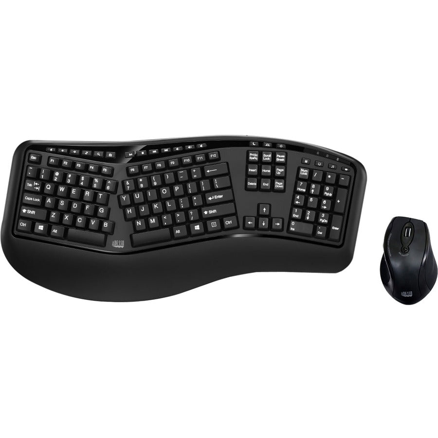 Adesso Tru-Form Media 1500 - Wireless Ergonomic Keyboard and Laser Mouse - USB Membrane Wireless RF 2.40 GHz Keyboard - 105 Key - English (US) - Black - USB Wireless RF Mouse - Laser - 1600 dpi - Blac...  - WKB-1500GB