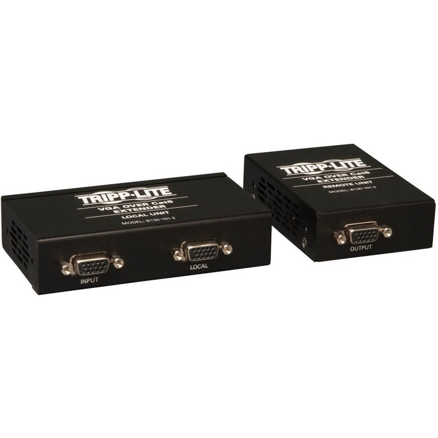 Tripp Lite VGA over Cat5/Cat6 Video Extender Kit Transmitter/Receiver EDID 1000' - 1 Input Device - 2 Output Device - 1000 ft Range - 2 x Network (RJ-45) - 1 x VGA In - 2 x VGA Out - 1920 x 1440 - Twi...  - B130-101-2