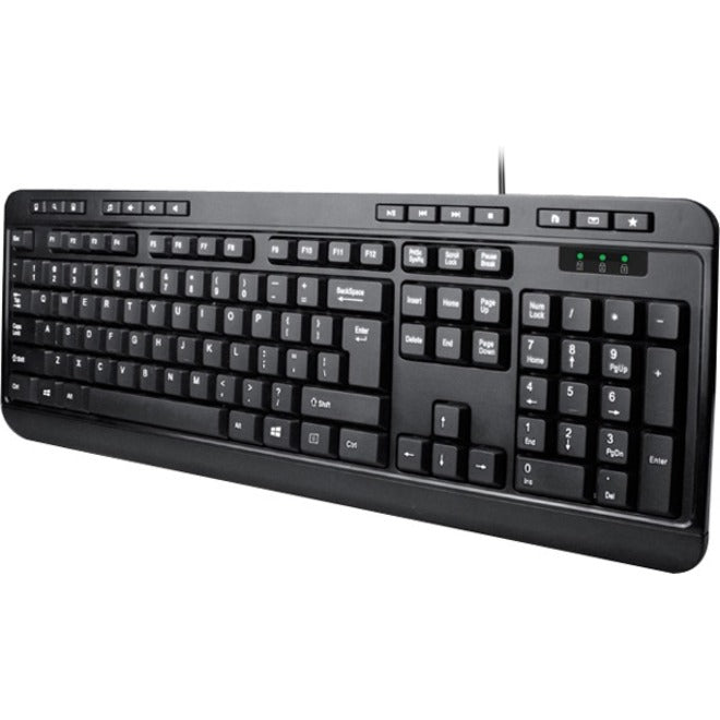 Adesso AKB-132 - Spill-Resistant Multimedia Desktop Keyboard (PS/2) - Cable Connectivity - PS/2 Interface - 104 Key Media Player, Volume Down, Volume Up, Mute, Play/Pause, Previous Track, Next Track, ...  - AKB-132PB