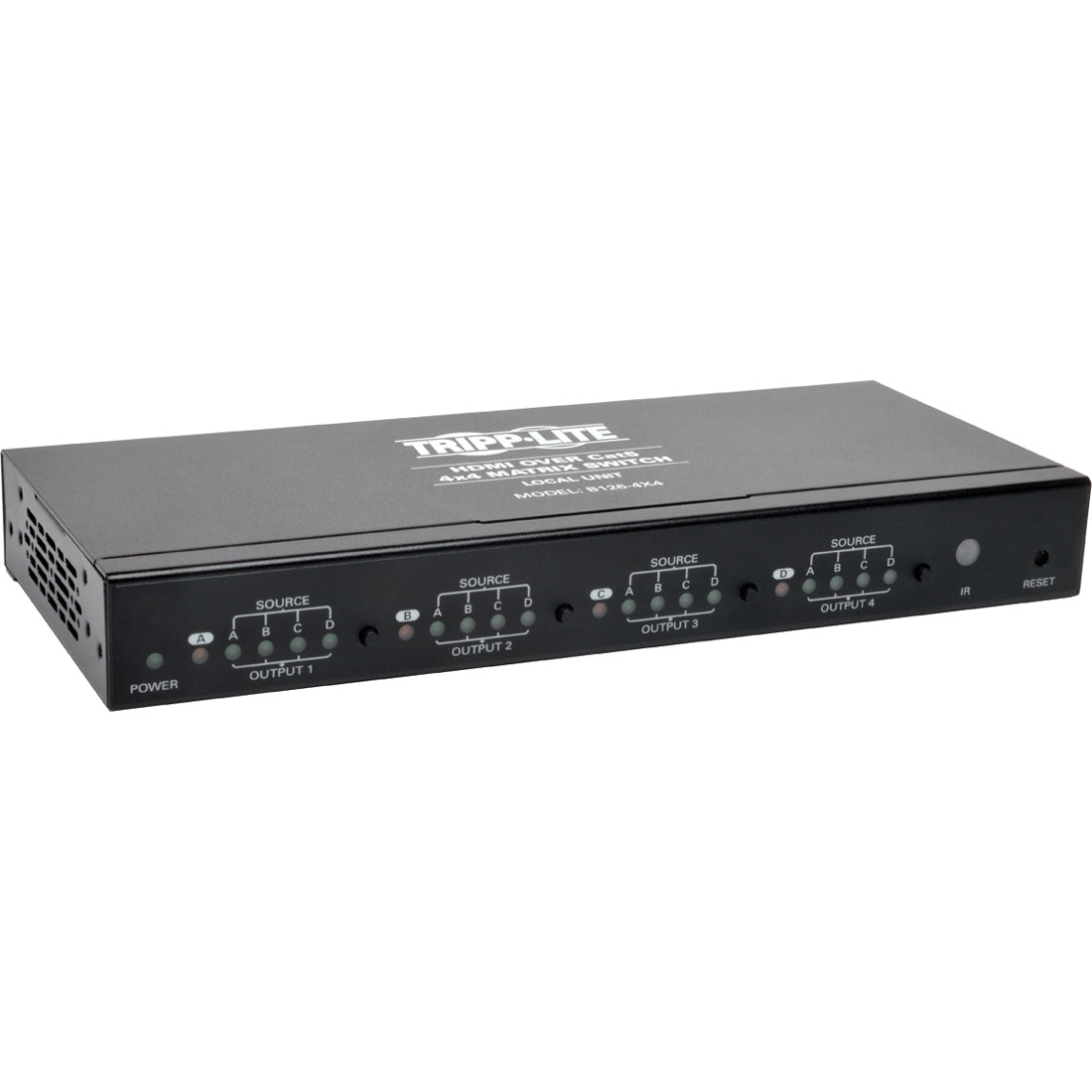 Tripp Lite HDMI over Cat5 Cat6 4x4 Matrix Video Extender Switch HDMI RJ45 F/F TAA - 1920 x 1080 - Full HD - 1080i - Twisted Pair - 4 x 4 - Display, TV, Projector - TAA Compliant - B126-4X4