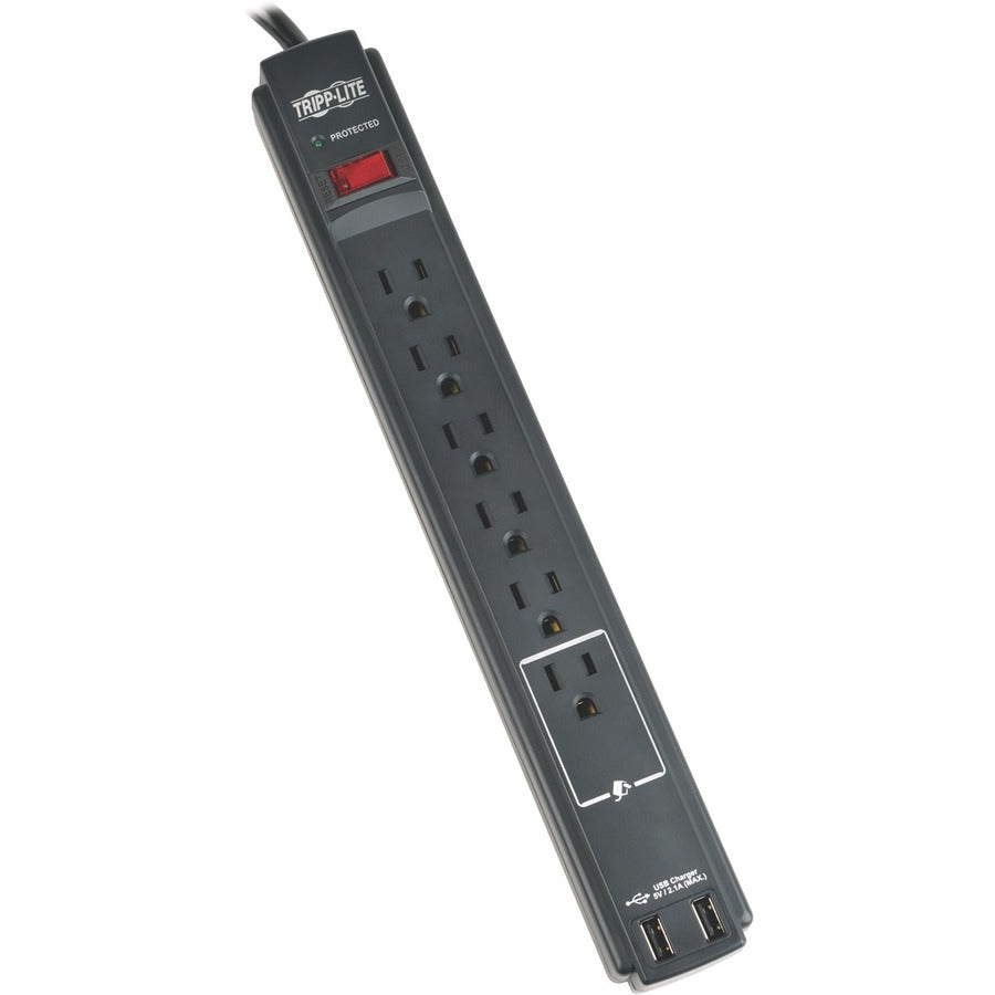 Tripp Lite Surge Protector Power Strip 120V USB 6 Outlet 6' Cord 990 Joule TAA - 6 x NEMA 5-15R - 1875 VA - 990 J - 120 V AC Input - 5 V DC Output - TAA Compliant - TLP606USBBTAA