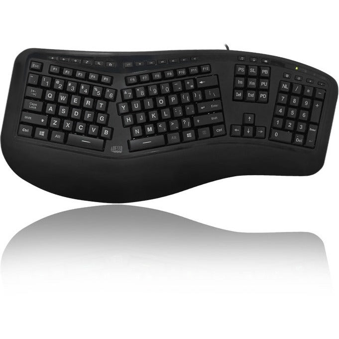 Adesso Color Illuminated Ergonomic Keyboard - Cable Connectivity - USB Interface - 105 Key Media Player, Internet, Multimedia, Play/Pause, Stop, Previous Track, Next Track, Volume Down, Volume Up, Mut...  - AKB-150EB