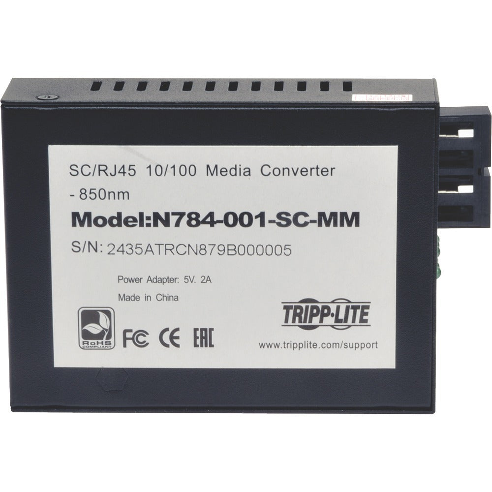 Tripp Lite 10/100 UTP to Multimode Fiber Media Converter RJ45 / SC 550M 850nm - 1 x Network (RJ-45) - 10/100Base-TX, 100Base-FX - Desktop - N784-001-SC-MM