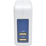 Tripp Lite Dual Port Travel USB Wall Charger Direct Plug-In 5V / 3.4A /17W - 5 V DC Output Voltage - 2.40 A Output Current - U280-002-W12