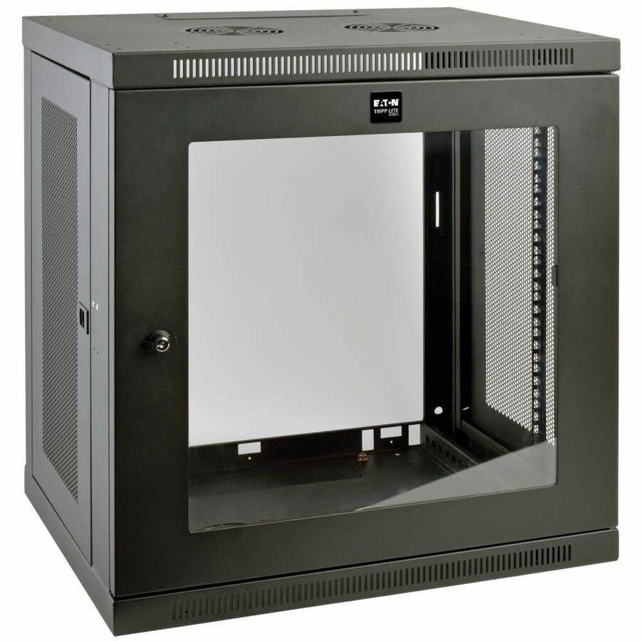 Tripp Lite 12U Wall Mount Rack Enclosure Server Cabinet w/ Glass Front Door - For Server - 12U Rack Height x 19" Rack Width x 16.50" Rack Depth - Wall Mountable - Black Powder Coat - Steel - 200 lb Ma - SRW12UG