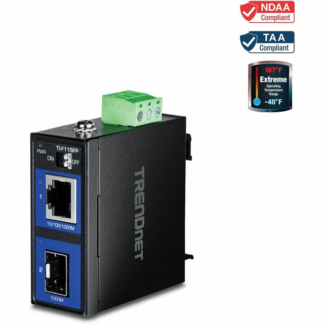 TRENDnet Hardened Industrial 100/1000 Base-T To SFP Media Converter, DIN-Rail And Wall Mount Hardware Included, Multi Or Single Mode Fiber, Power Supply Sold Separately, Black, TI-F11SFP - Hardened In...  - TI-F11SFP - eCommerce Business Prime