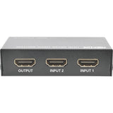 Tripp Lite 2-Port HDMI Switch for Video & Audio 4K x 2K UHD 60 Hz w Remote - 3840 × 2160 - 4K - 2 x 1 - Display, Blu-ray Disc Player, Computer, Gaming Console, Satellite Receiver, DVR - 1 x HDMI Out - B119-002-UHD