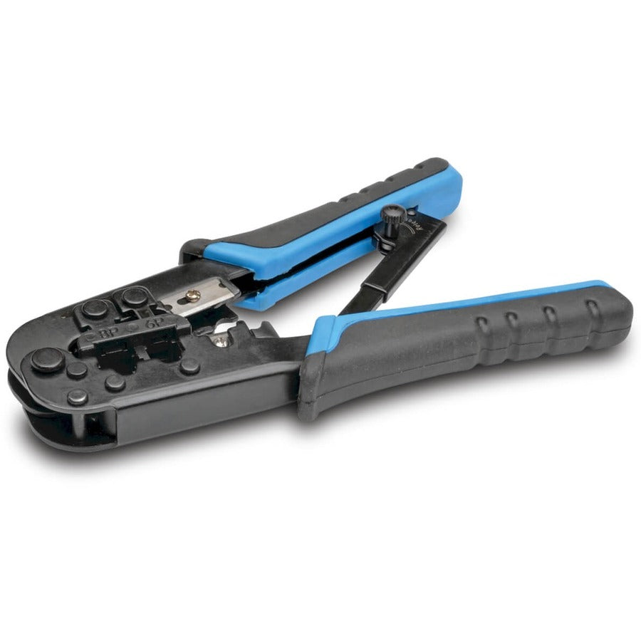 Tripp Lite RJ11 RJ12 RJ45 Crimping Tool with Cable Stripper Cat5e Cat6 - Heavy Duty, Comfortable Grip - T100-001