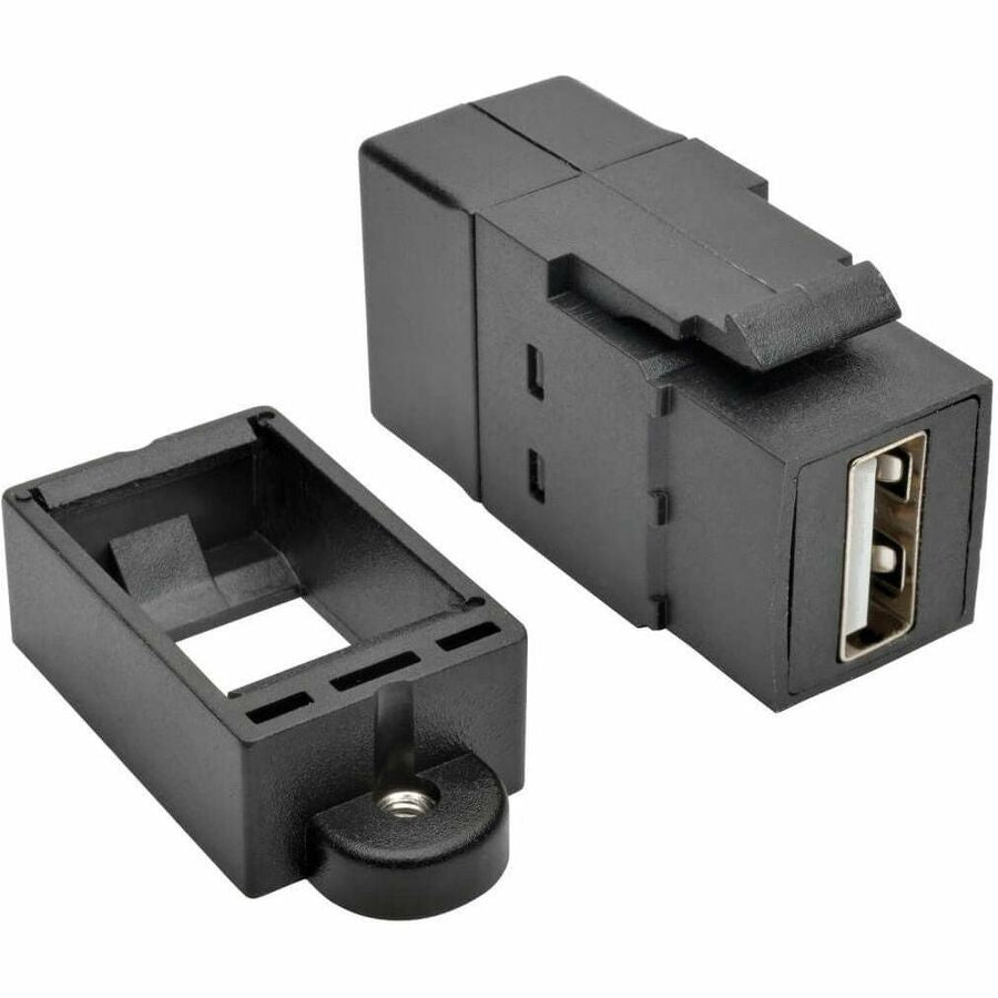 Tripp Lite USB 2.0 Keystone Panel Mount Coupler All-in-One F/F USB-A Black - 1 x Type A Female USB - 1 x Type A Female USB - Nickel Plated Connector - Gold Plated Contact - Black - U060-000-KP-BK