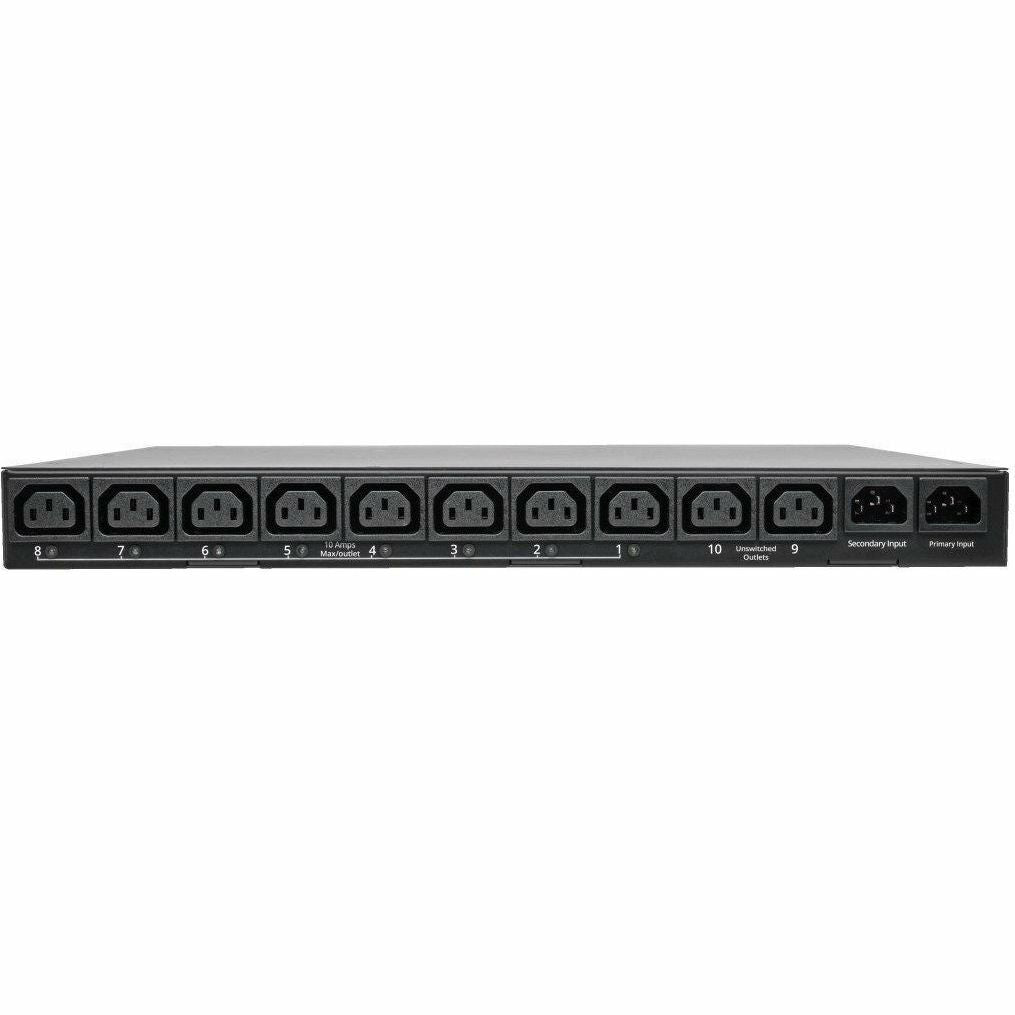 Tripp Lite PDU Switched ATS 2/2.4KW 200/240V 10 C13 2 C14 3.6M Cords 1URM - IEC 60320 C14 - 10 x IEC 60320 C13 - 200 V AC, 208 V AC, 220 V AC, 230 V AC, 240 V AC - 2.40 kVA - Network (RJ-45) - 1U/2U -...  - PDUMH15HVATNET
