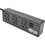 Tripp Lite 3-Outlet Surge Protector Power Strip w/ 2-Port USB Charging Black - 3 x NEMA 5-15R, 2 x USB - 510 J - 120 V AC Input - 120 V AC, 5 V DC Output - TLP310USBS