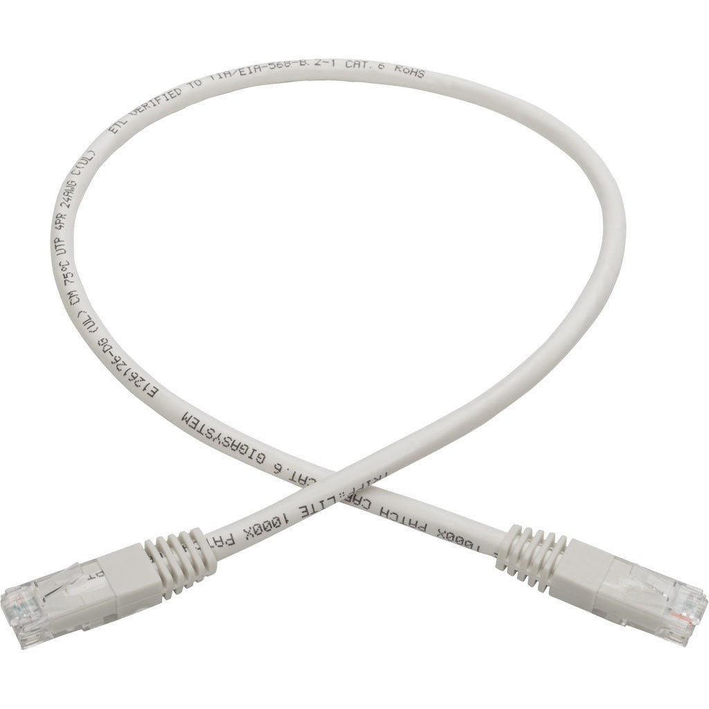 Tripp Lite 2ft Cat6 Gigabit Molded Patch Cable RJ45 M/M 550MHz 24 AWG White - Category 6 for Network Device, Router, Modem, Blu-ray Player, Printer, Computer - 128 MB/s - Patch Cable - 2 ft - 1 x RJ-4...  - N200-002-WH