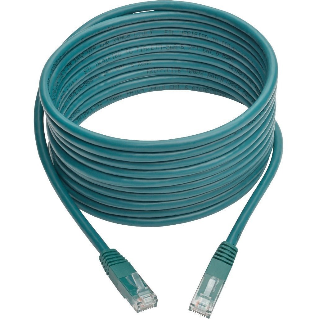 Tripp Lite 15ft Cat6 Gigabit Molded Patch Cable RJ45 M/M 550MHz 24AWG Green - Category 6 for Network Device, Router, Modem, Blu-ray Player, Printer, Computer - 128 MB/s - Patch Cable - 15 ft - 1 x RJ-...  - N200-015-GN