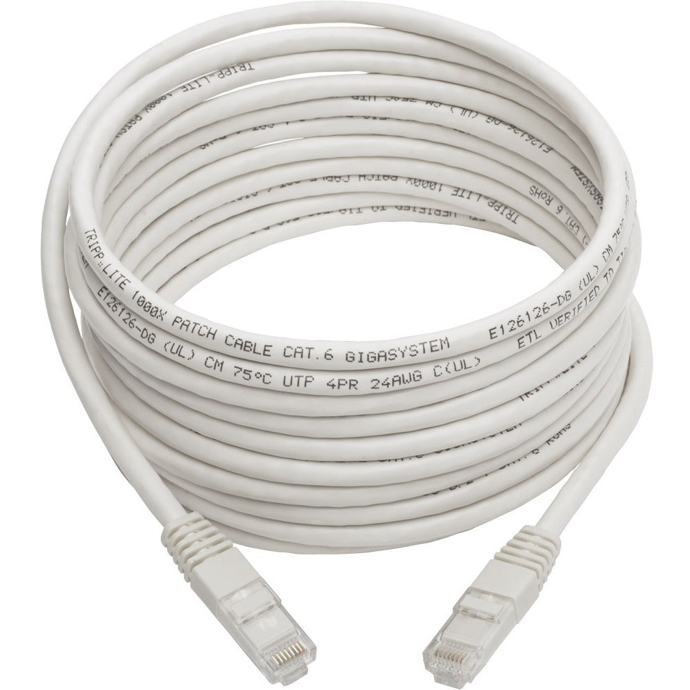 Tripp Lite 15ft Cat6 Gigabit Molded Patch Cable RJ45 M/M 550MHz 24AWG White - Category 6 for Network Device, Router, Modem, Blu-ray Player, Printer, Computer - 128 MB/s - Patch Cable - 15 ft - 1 x RJ-...  - N200-015-WH