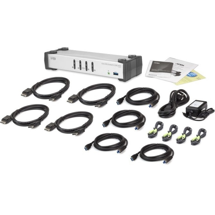 ATEN 4-Port USB 3.0 DisplayPort KVMP Switch-TAA Compliant - 4 Computer(s) - 1 Local User(s) - 3840 x 2160 - 8 x USB - Desktop - 5 - CS1914
