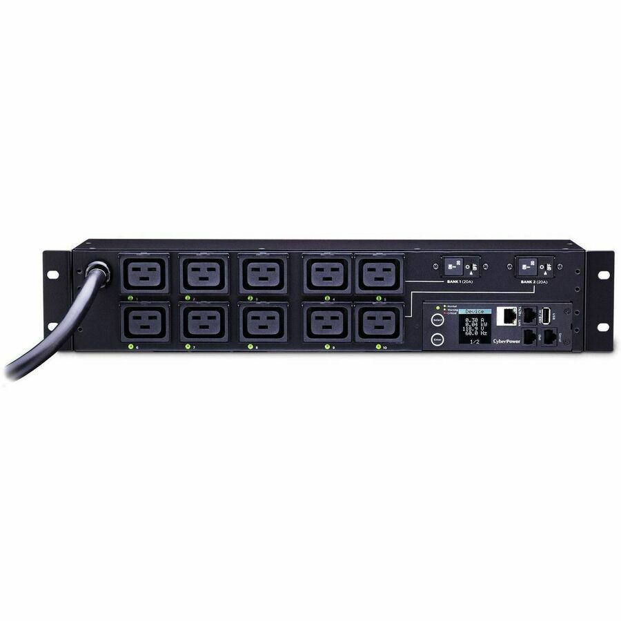 CyberPower PDU81009 200 - 240 VAC 30A Switched Metered-by-Outlet PDU - 10 Outlets, 12 ft, NEMA L6-30P, Horizontal, 2U, LCD, 3YR Warranty - PDU81009