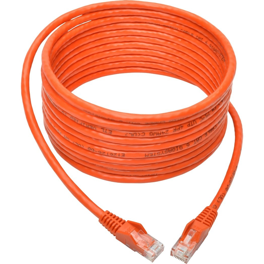 Tripp Lite 15ft Cat6 Snagless Molded Patch Cable UTP Orange RJ45 M/M 15' - Category 6 for Switch, Hub, Network Device, Router, Modem, Server, Network Adapter - 128 MB/s - Patch Cable - 15 ft - 1 x RJ-...  - N201-015-OR
