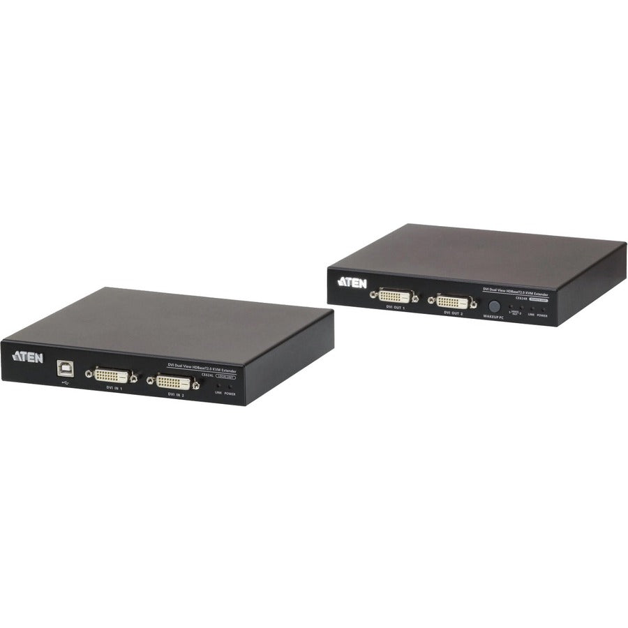 ATEN USB DVI Dual View HDBaseT 2.0 KVM Extender (1920 x 1200 @100 m)-TAA Compliant - 2 Computer(s) - 1 Local User(s) - 492.13 ft Range - WUXGA - 1920 x 1200 Maximum Video Resolution - 2 x Network (RJ-...  - CE624