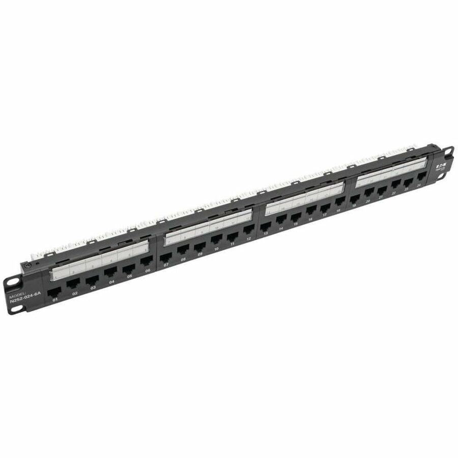Tripp Lite 24-Port Cat6a Cat6 Cat5e Patch Panel 110 Punchdown RJ45 1URM TAA - 24 Port(s) - 24 x RJ-45 - 1U High - Black - 19" Wide - Rack-mountable - N252-024-6A