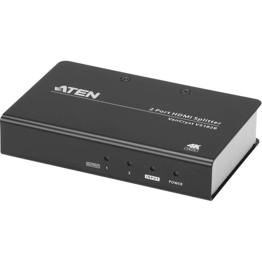 ATEN 2-Port True 4K HDMI Splitter - 4096 x 2160 - 49.21 ft Maximum Operating Distance - 1 x HDMI In - 2 x HDMI Out - Metal - VS182B