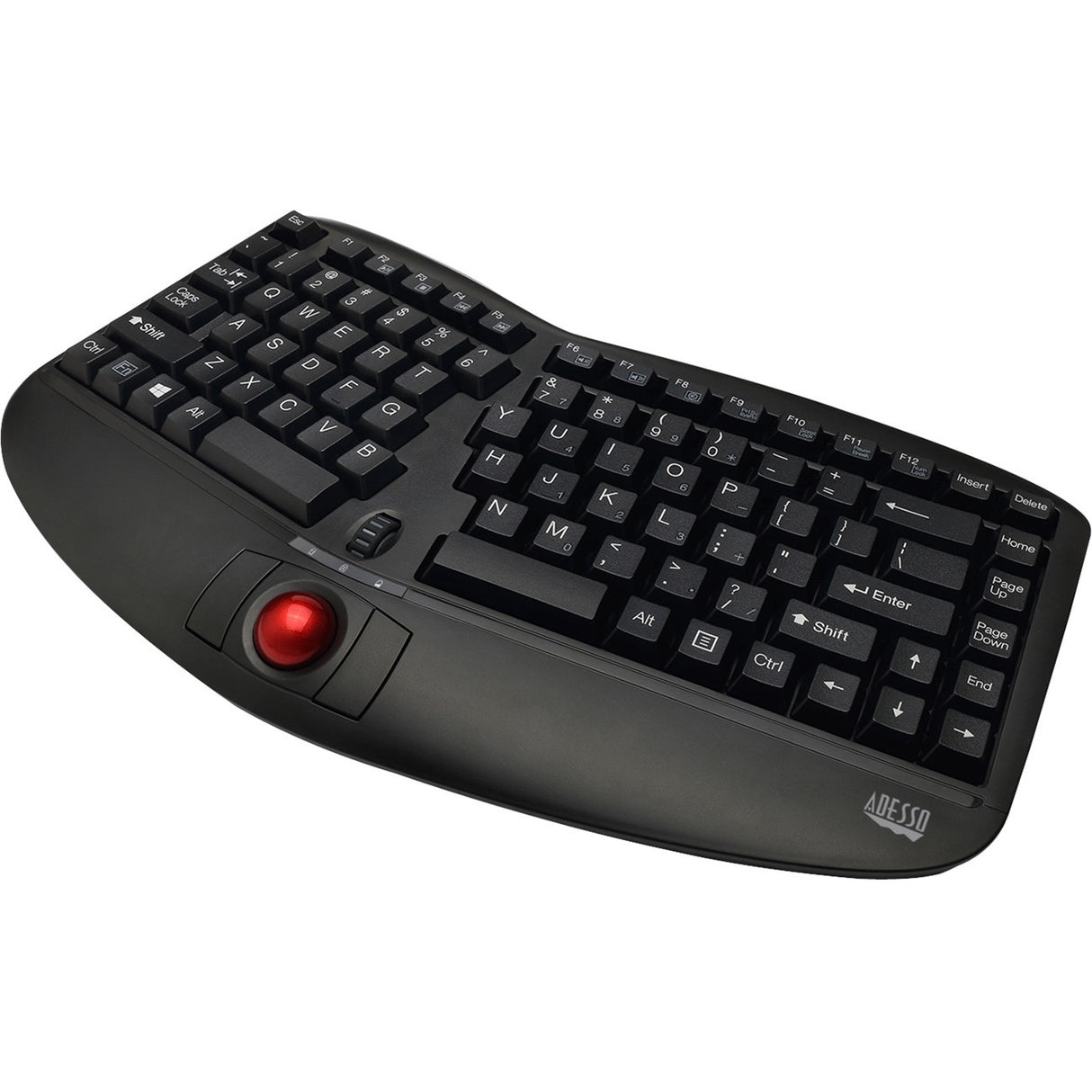 Adesso Tru-Form Media 3150 - 2.4 GHz Wireless Ergo Trackball Keyboard - Wireless Connectivity - RF - 30 ft - 2.40 GHz - USB 2.0 Interface - 87 Key On/Off Switch, Connect, Play/Pause, Stop, Previous Tr...  - WKB-3150UB