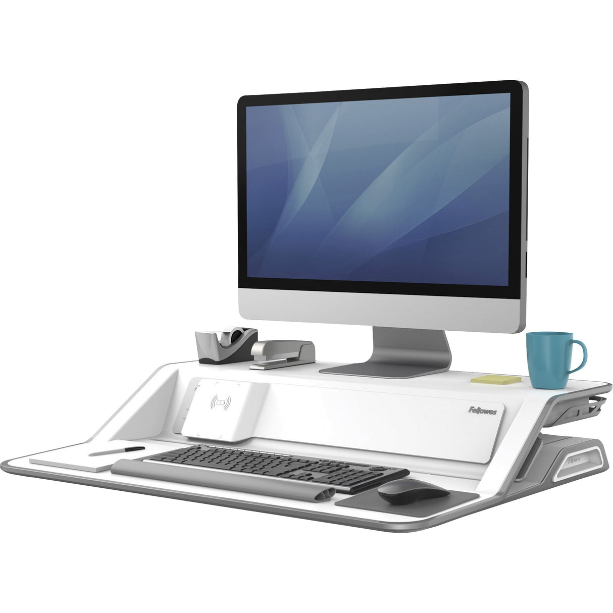 Fellowes Lotus&trade; DX Sit-Stand Workstation - White - 35 lb Load Capacity - 5.5" Height x 32.8" Width x 24.3" Depth - White - 8080201