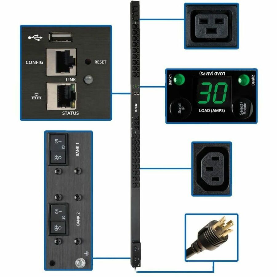 Tripp Lite PDU Monitored 208/240V 30A 36 C13; 6 C19 L6-30P LX Interface 0U - Monitored - NEMA L6-30P - 6 x IEC 60320 C19, 36 x IEC 60320 C13 - 230 V AC - 0U - Vertical - Rack Mount - Rack-mountable -  - PDUMNV30HV2LX