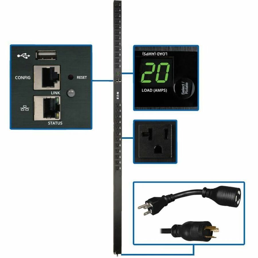 Tripp Lite PDU Switched 1.9kW 120V 24 5-15/20R 20A LX Platform 0URM TAA - Switched - NEMA L5-20P/5-20P - 24 x NEMA 5-15/20R - 120 V AC - Network (RJ-45) - 0U - Vertical - Rack Mount - TAA Compliant - PDUMV20NETLX