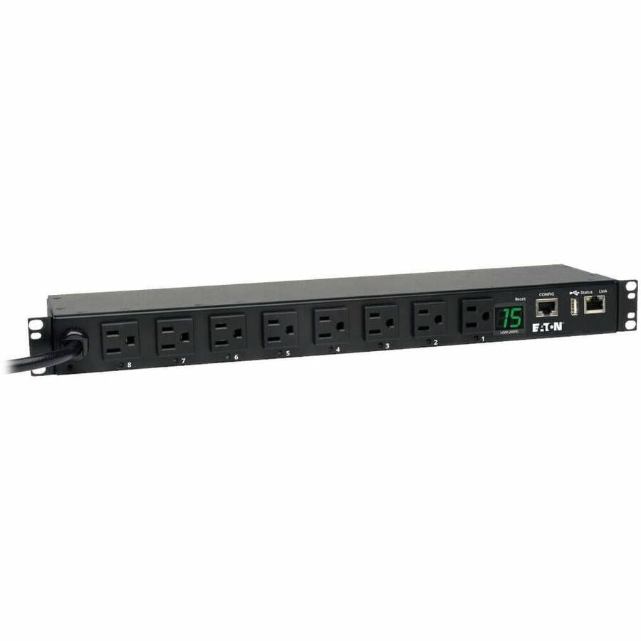 Tripp Lite PDU Switched 120V 1.4kW 15A 8 5-15R 5-15P LX Interface 1URM TAA - Switched - NEMA 5-15P - 8 x NEMA 5-15R - 120 V AC - 1U - Horizontal - Rack Mount - Rack-mountable - TAA Compliant - PDUMH15NET2LX