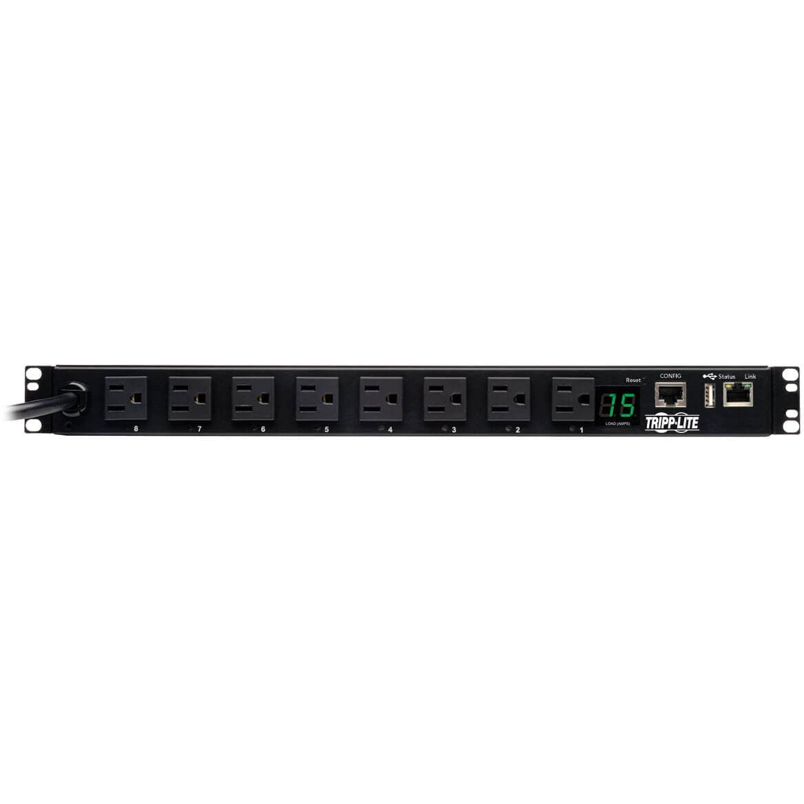 Tripp Lite PDU Switched 120V 1.4kW 15A 8 5-15R 5-15P LX Interface 1URM TAA - Switched - NEMA 5-15P - 8 x NEMA 5-15R - 120 V AC - 1U - Horizontal - Rack Mount - Rack-mountable - TAA Compliant - PDUMH15NET2LX