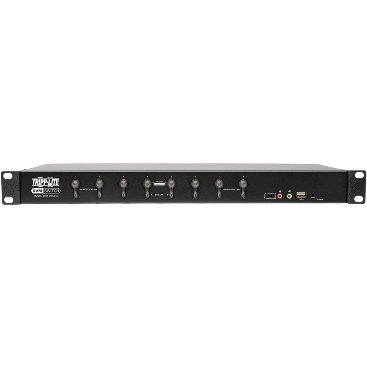 Tripp Lite 8-Port KVM Switch DVI/USB w Audio & Peripheral Sharing 1U 1080p - 8 Computer(s) - 1 Local User(s) - 2048 x 1536 - 11 x USB - 9 x DVI1 x VGA - Rack-mountable - 1U - B024-DUA8-SL
