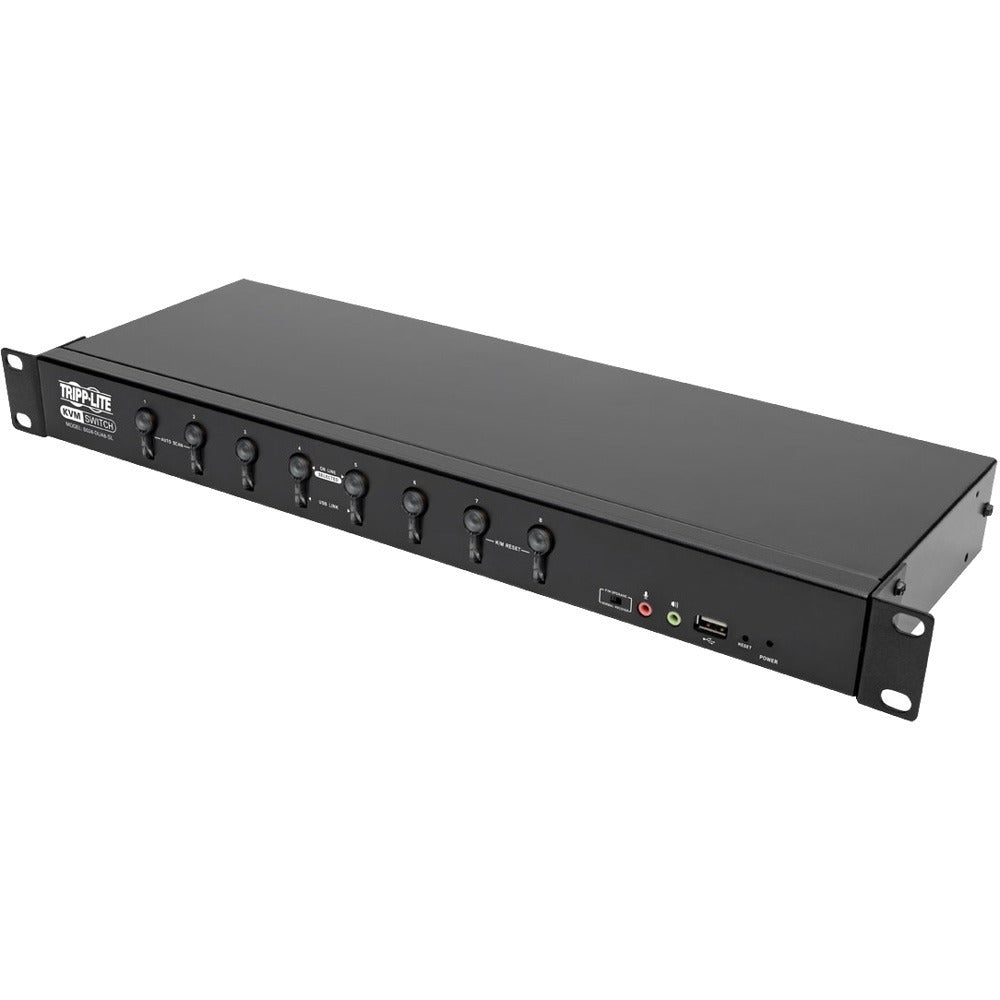 Tripp Lite 8-Port KVM Switch DVI/USB w Audio & Peripheral Sharing 1U 1080p - 8 Computer(s) - 1 Local User(s) - 2048 x 1536 - 11 x USB - 9 x DVI1 x VGA - Rack-mountable - 1U - B024-DUA8-SL