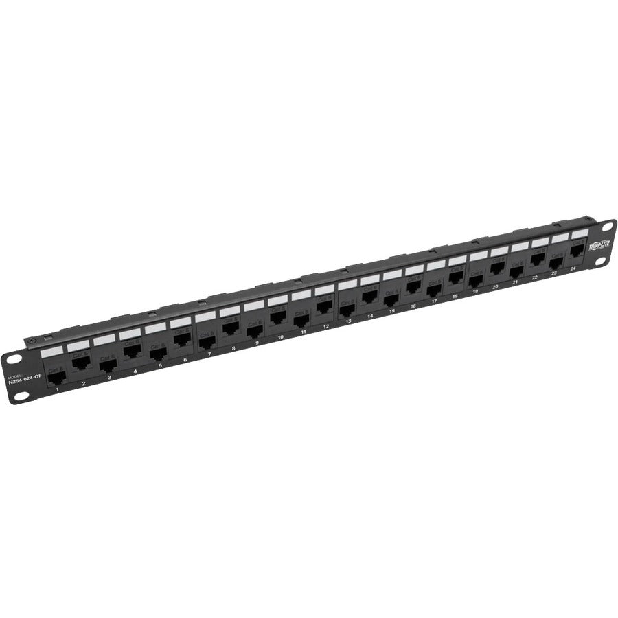 Tripp Lite 24-Port Cat5e/6 Feed-Through Patch Panel RJ45 1URM TAA - 24 Port(s) - 24 x RJ-45 - 1U High - Black - 19" Wide - Rack-mountable - N254-024-OF