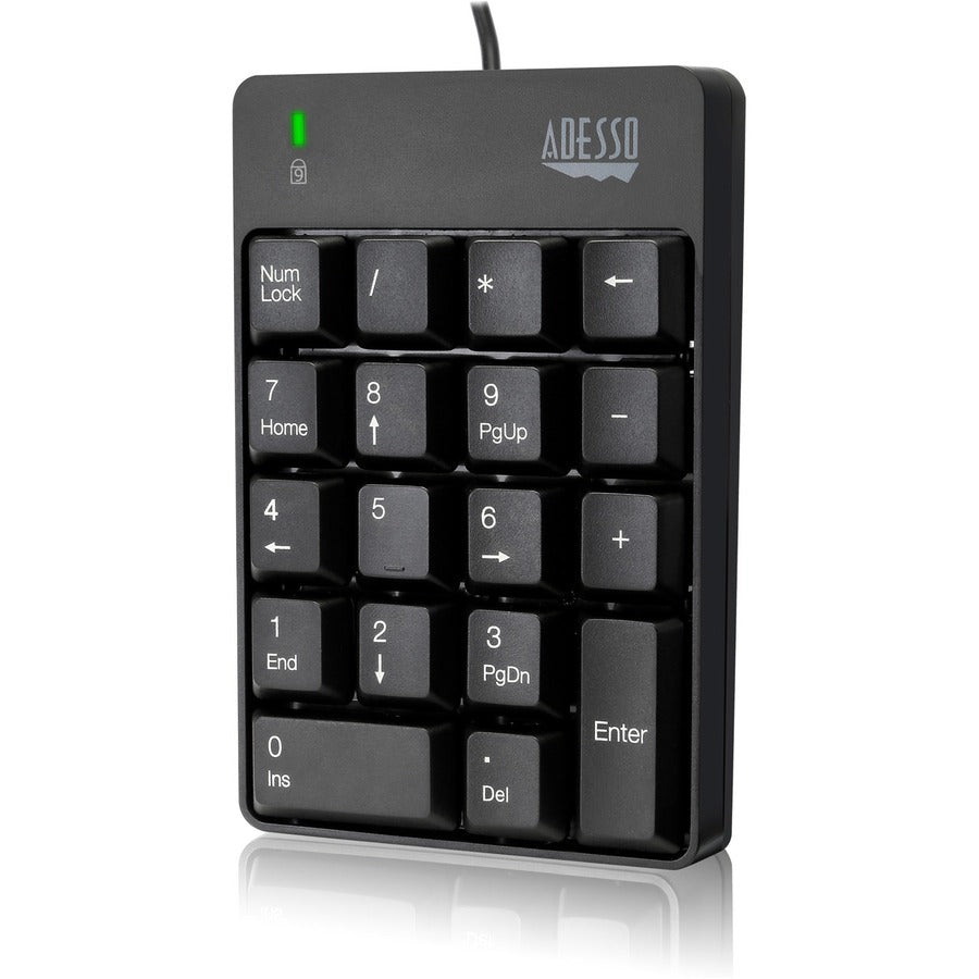 Adesso USB Spill Resistant 18-Key Numeric Keypad - Cable Connectivity - USB Interface - 18 Key - English (US) - Windows - Membrane Keyswitch - Black - AKB-601UB