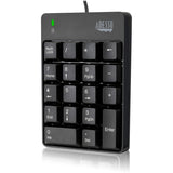 Adesso USB Spill Resistant 18-Key Numeric Keypad - Cable Connectivity - USB Interface - 18 Key - English (US) - Windows - Membrane Keyswitch - Black - AKB-601UB