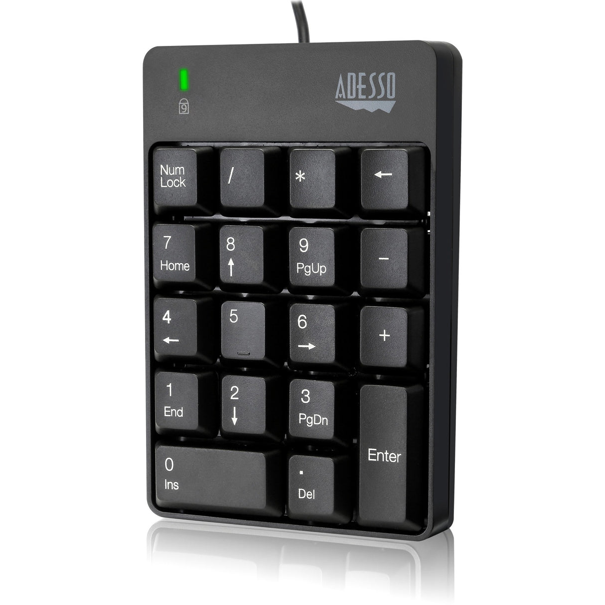 Adesso USB Spill Resistant 18-Key Numeric Keypad - Cable Connectivity - USB Interface - 18 Key - English (US) - Windows - Membrane Keyswitch - Black - AKB-601UB