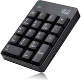 Adesso Wireless Spill Resistant 18-Key Numeric Keypad - Wireless Connectivity - RF - 30 ft - 2.40 GHz - USB Interface - 18 Key - English (US) - Computer - Windows - Membrane Keyswitch - AAA Battery Si - WKB-6010UB