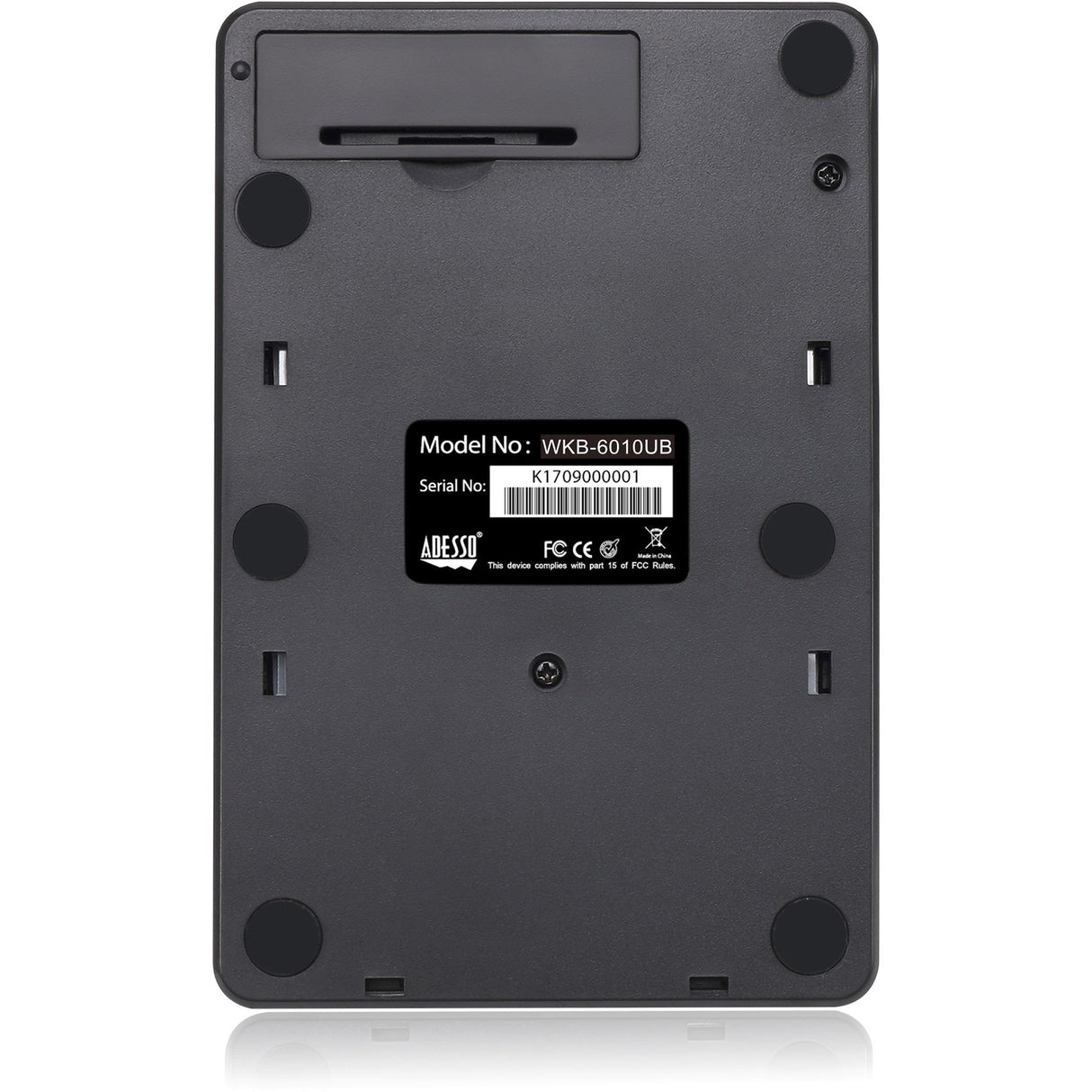 Adesso Wireless Spill Resistant 18-Key Numeric Keypad - Wireless Connectivity - RF - 30 ft - 2.40 GHz - USB Interface - 18 Key - English (US) - Computer - Windows - Membrane Keyswitch - AAA Battery Si - WKB-6010UB
